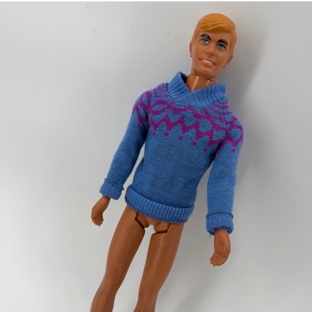 Mattel Ken Fashion Doll Male 12" Blue Vintage 1968‎ Fair Isle Sweater Hong Kong
